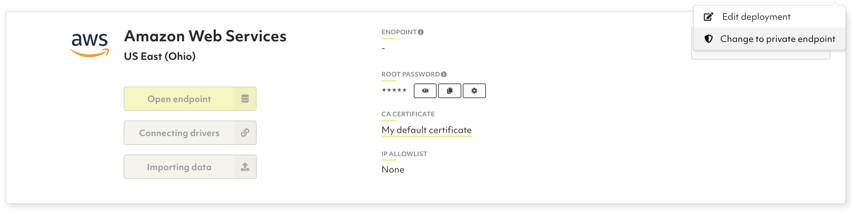 Oasis Deployment AWS Change to Private Endpoint