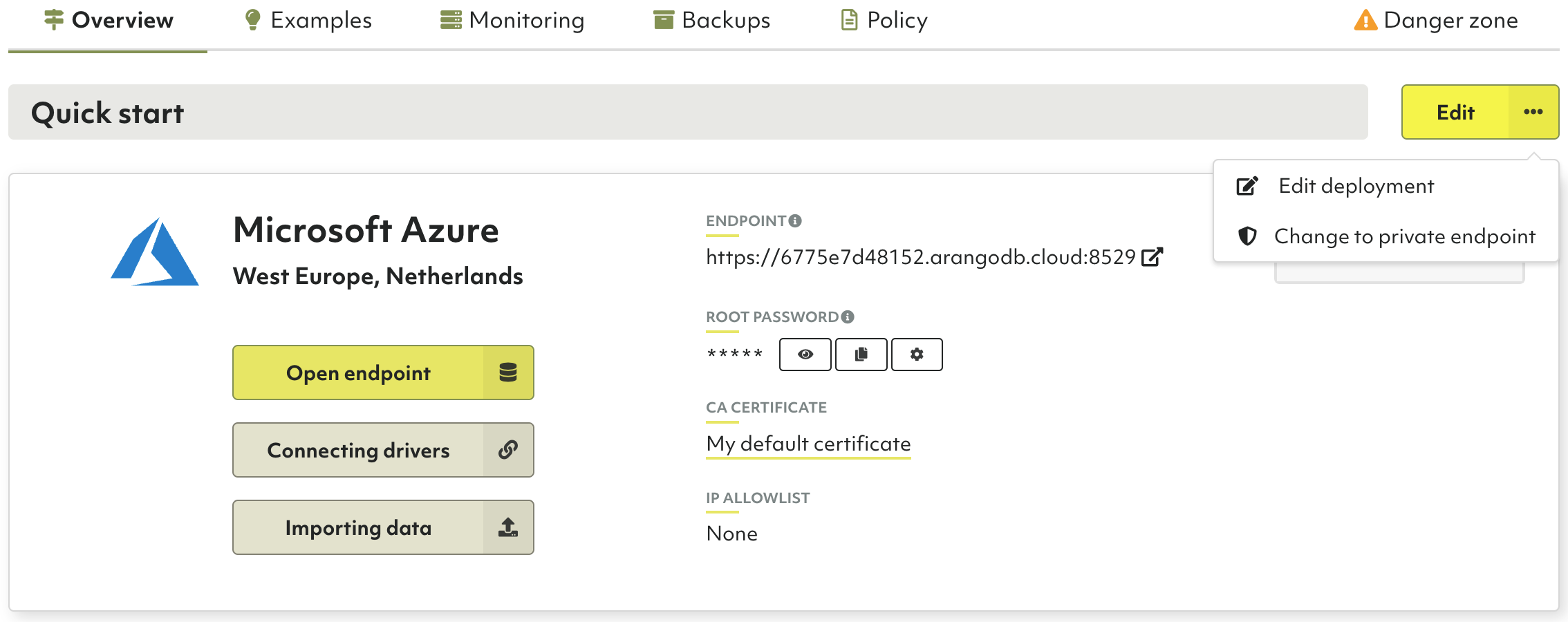Oasis Deployment Private Endpoint Menu