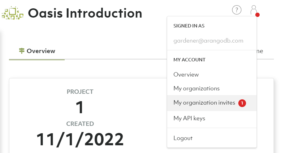 Oasis Organization Invite Notification